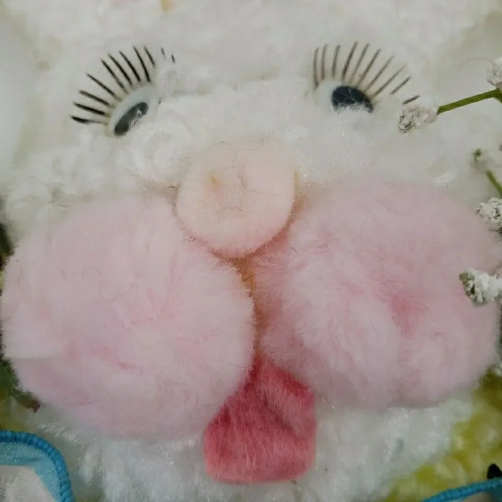 Easter Bunny Pastel Door Wreath Vintage 80s Handmade Crafting Looped Chenille